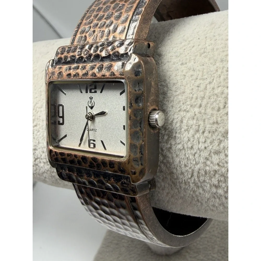 Premier Designs E-11 New Battery Ladies Cuff Watch Bronze Tone 33MM 6.25